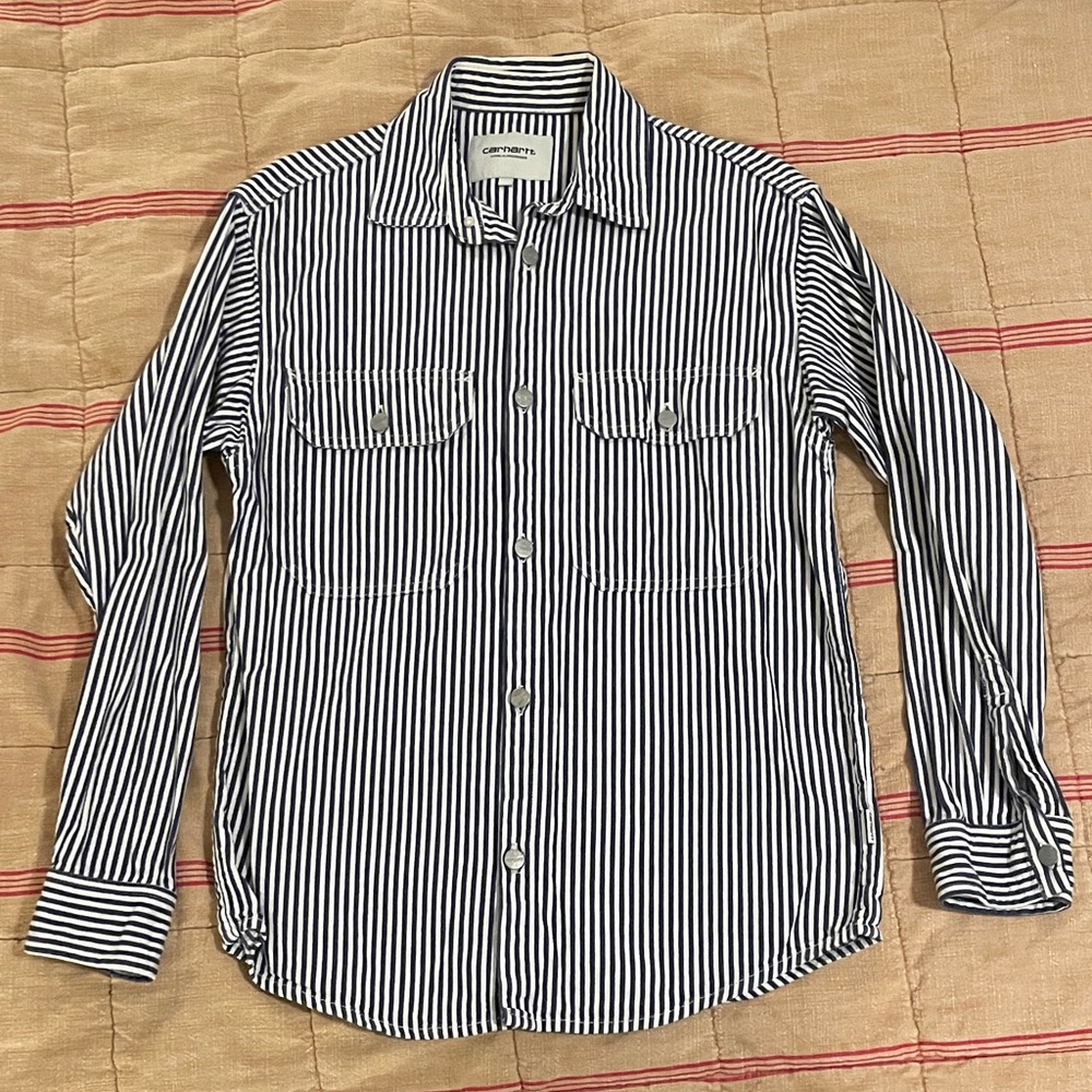 Carhartt WIP Women’s Navy and White Striped Shirt, 100% cotton, xs